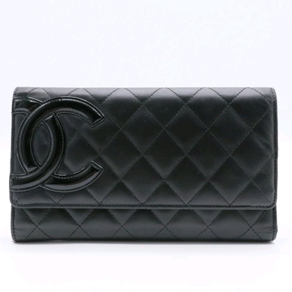 CHANEL BLACK CALFSKIN QUILTED CAMBON GUSSET FLAP WALLET